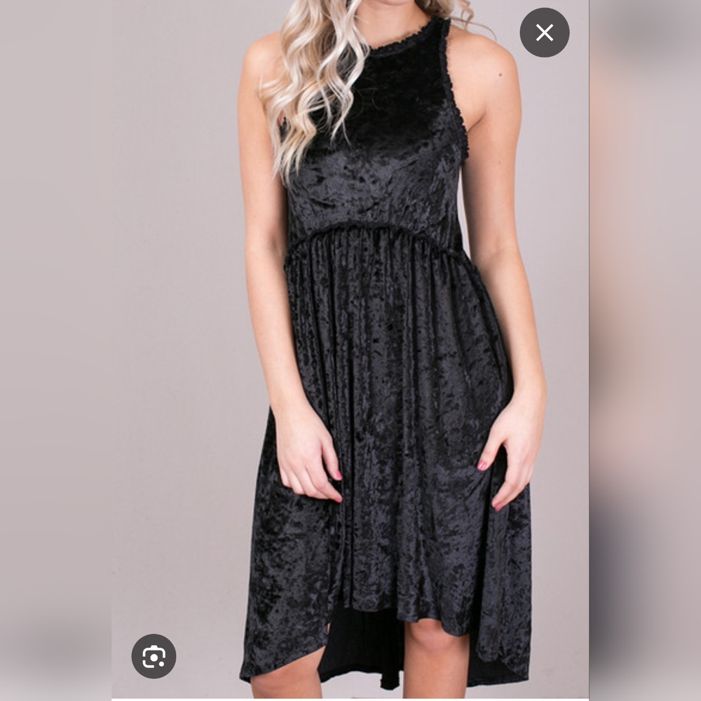 POL Black Velvet Racer Midi Hi-Low dress